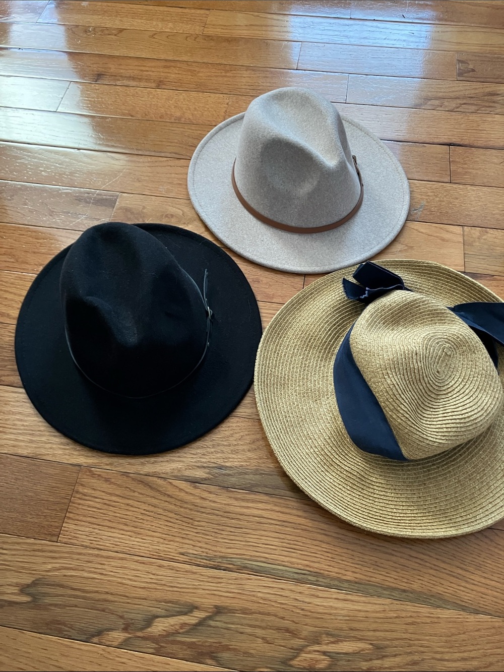 Bundle of 3 Women’s Hats - Toucan Collection Woven Sun Hat, Black and Tan Fedora